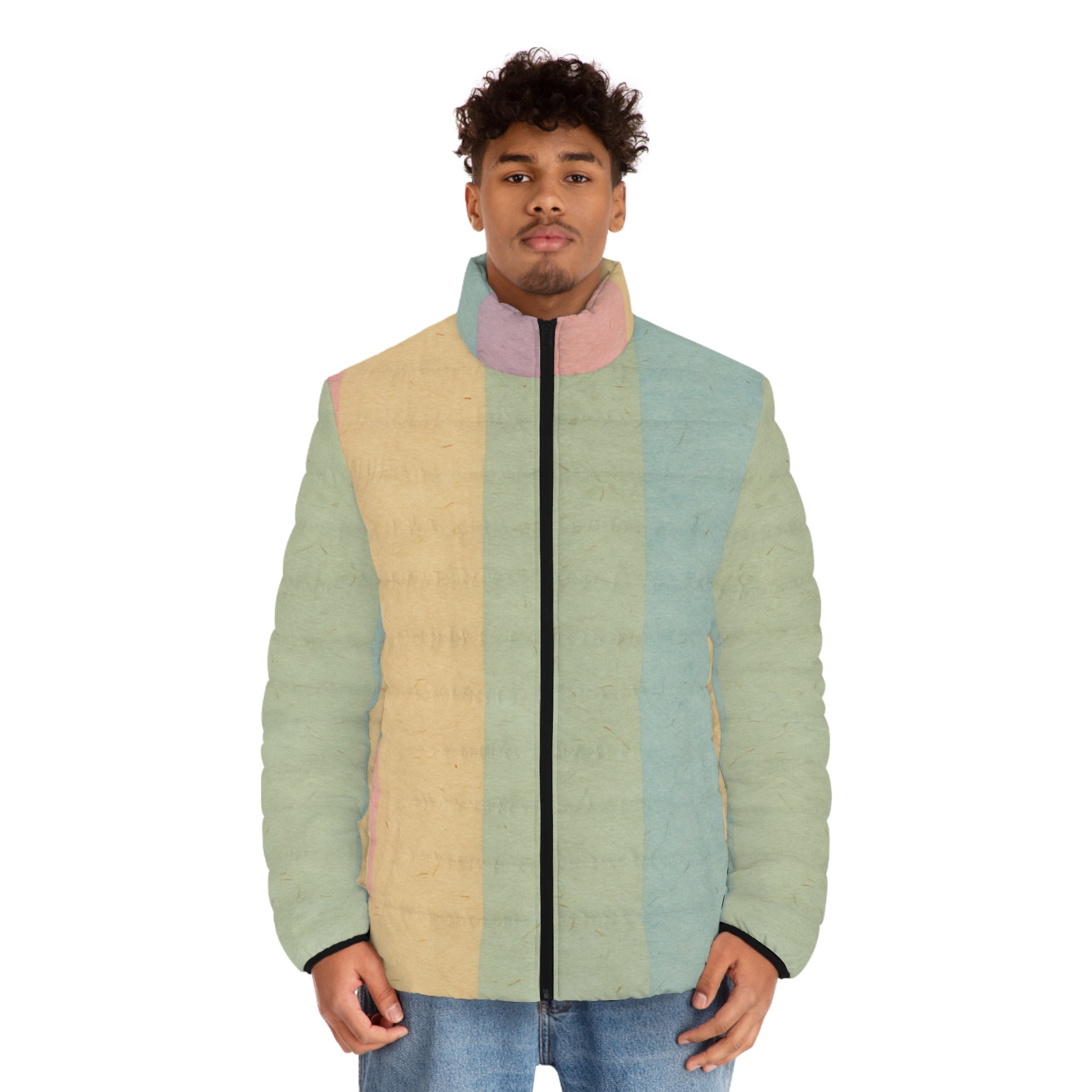 Pastel Rainbow Striped Puffer Jacket, Artsulli - Art is Long, Life is Short, All Over Prints, , , , , , , 