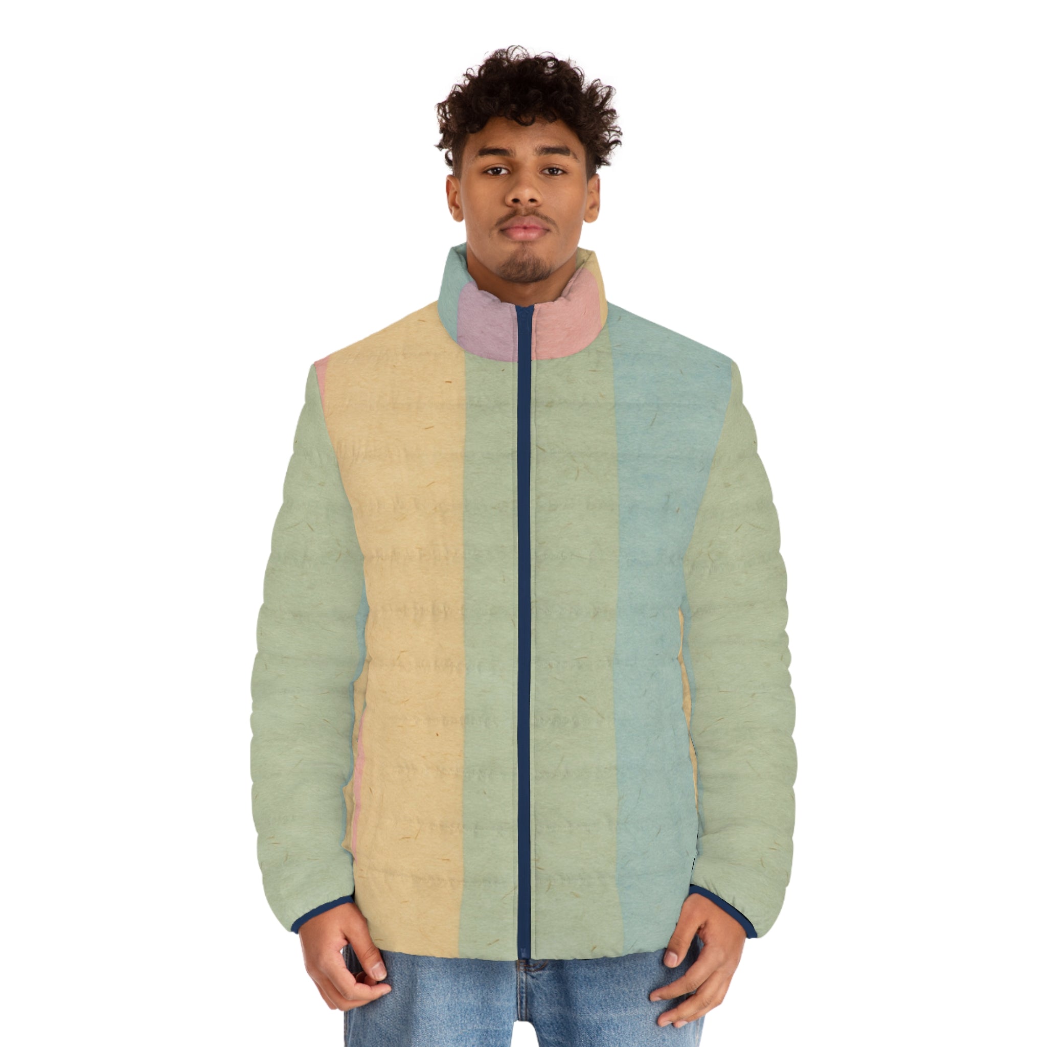 Pastel Rainbow Striped Puffer Jacket, Artsulli - Art is Long, Life is Short, All Over Prints, , , , , , , 