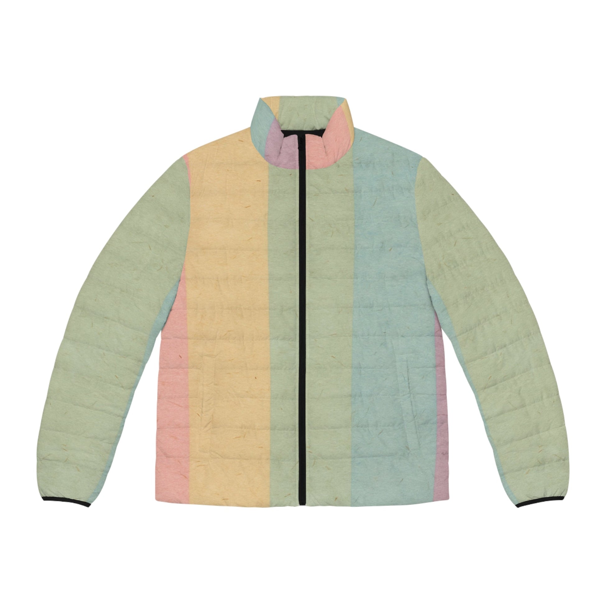 Pastel Rainbow Striped Puffer Jacket, Artsulli - Art is Long, Life is Short, All Over Prints, Size, S, Color, Black zipper, , , 14519378701659669835