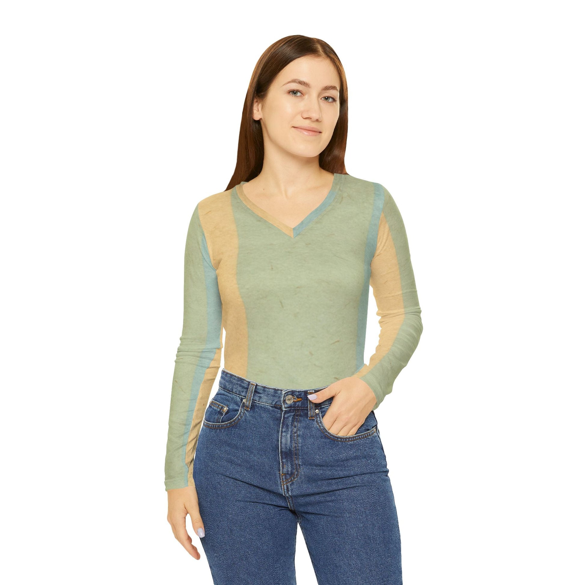 Pastel Stripe V-Neck Long Sleeve Shirt, Artsulli - Art is Long, Life is Short, All Over Prints, , , , , , , 