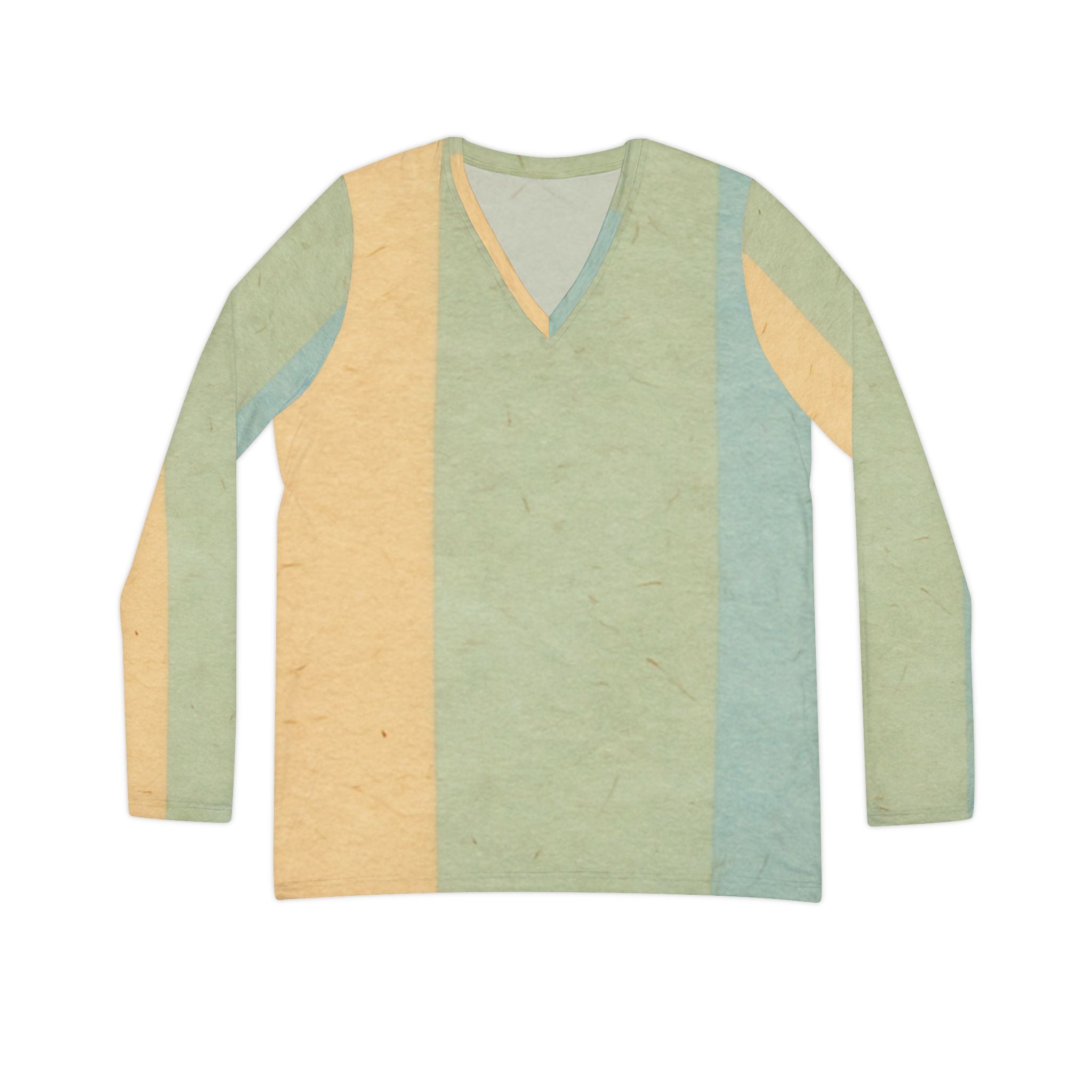 Printify Pastel Stripe V-Neck Long Sleeve Shirt 2025