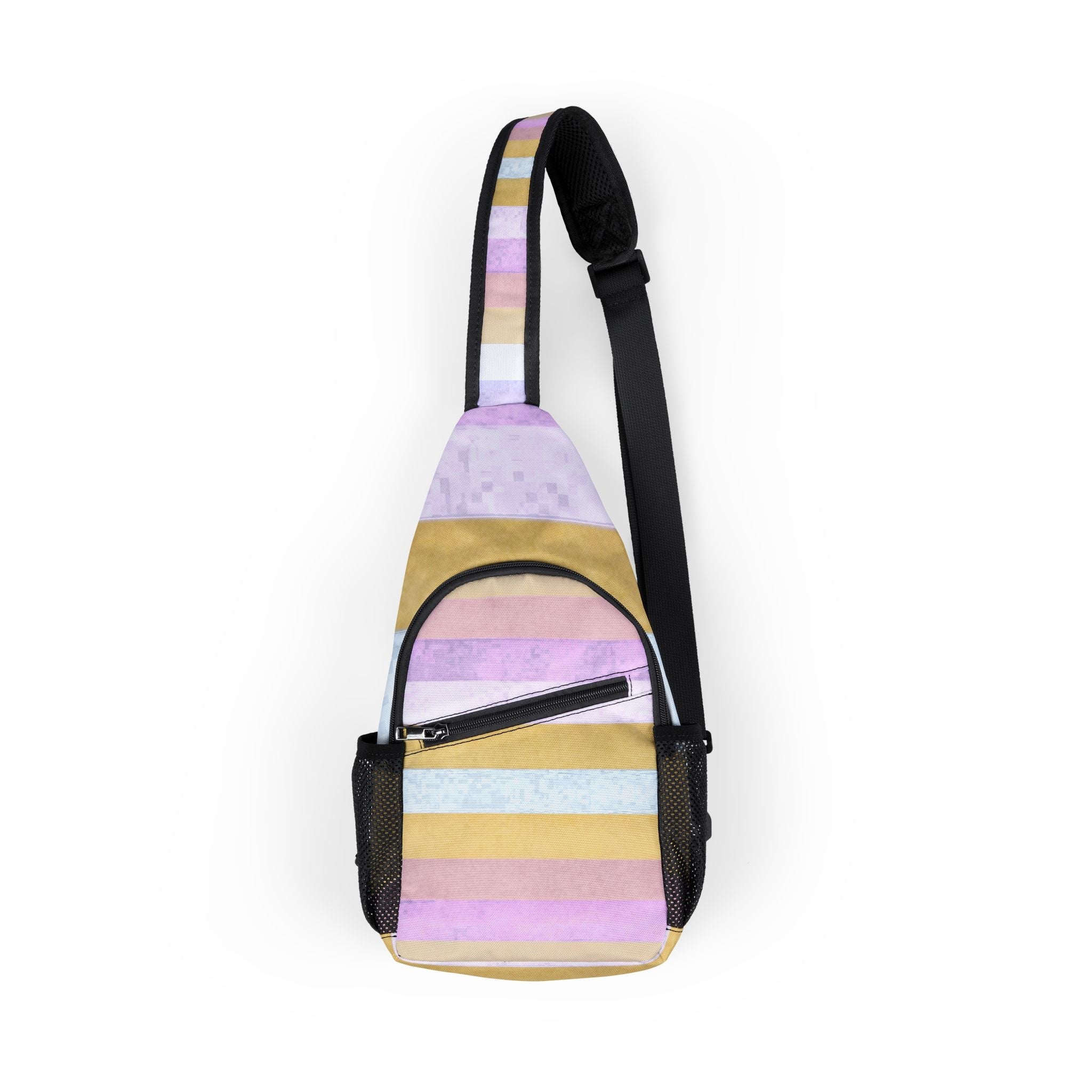 Pastel Striped Customizable Chest Bag, Artsulli - Art is Long, Life is Short, Bags, Size, One size, , , , , 31216877679298445705