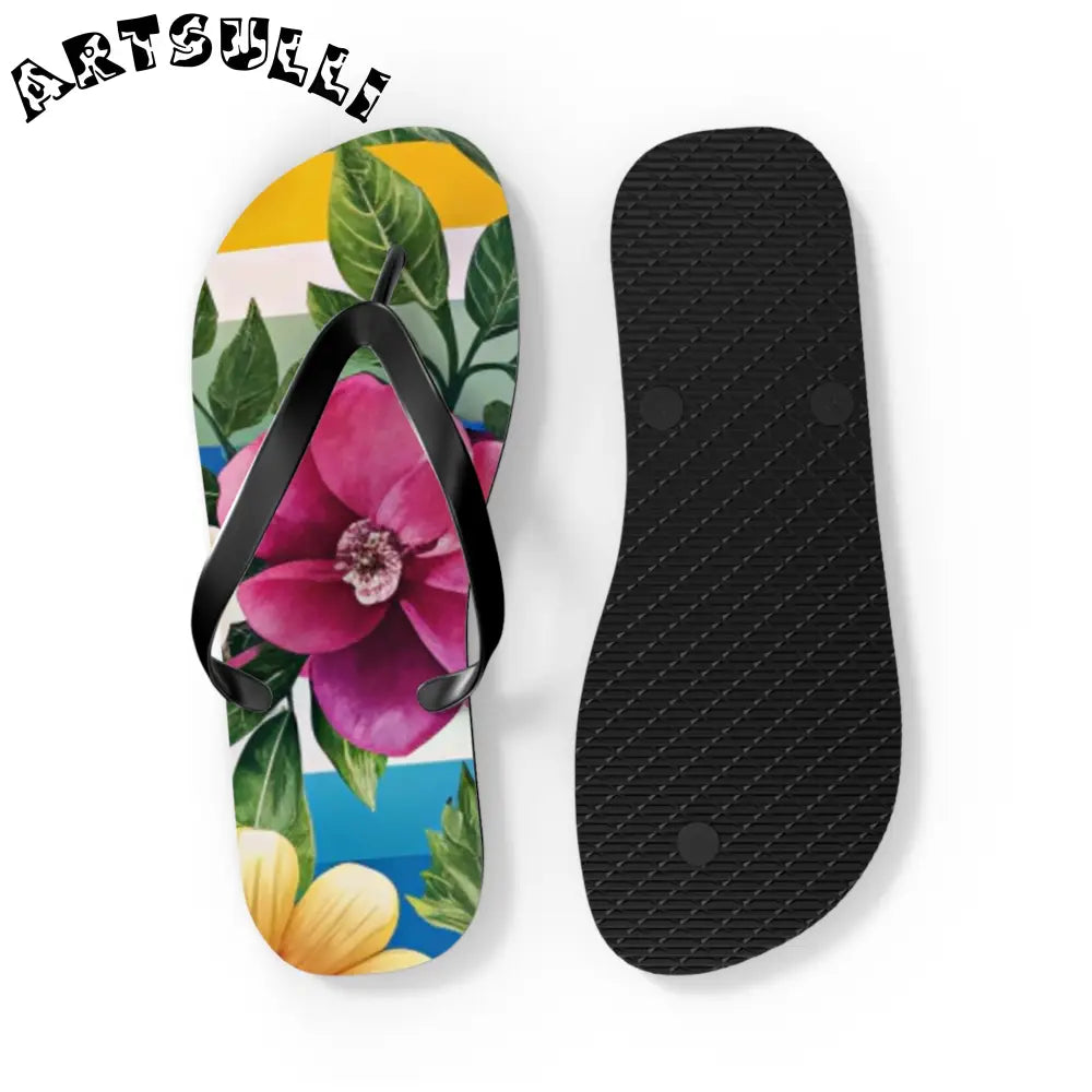 Personalized Floral and Striped Flip Flops, Artsulli - Art is Long, Life is Short, Shoes, , , , , , , 