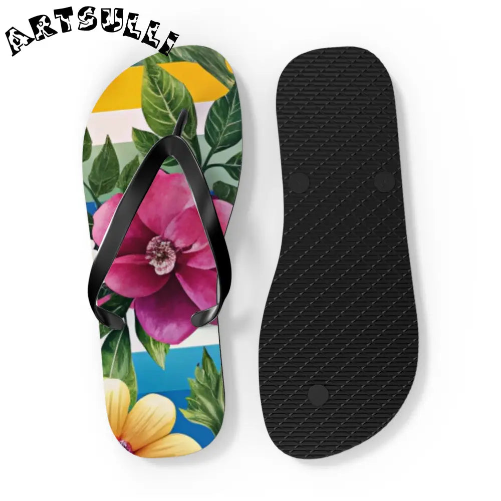 Personalized Floral and Striped Flip Flops, Artsulli - Art is Long, Life is Short, Shoes, , , , , , , 