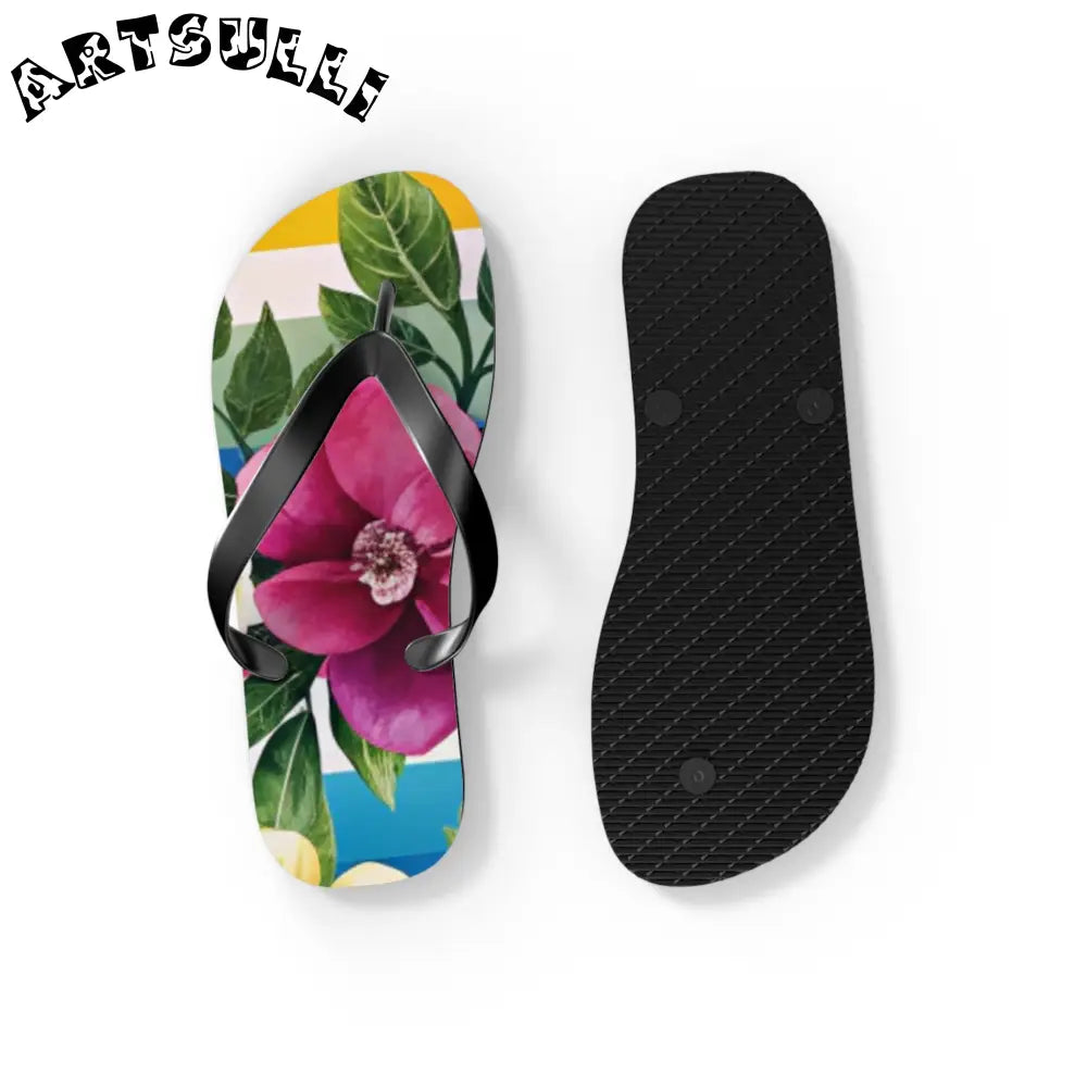 Personalized Floral and Striped Flip Flops, Artsulli - Art is Long, Life is Short, Shoes, , , , , , , 