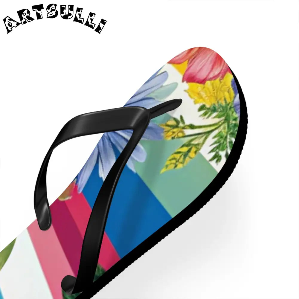 Personalized Floral and Striped Flip Flops, Artsulli - Art is Long, Life is Short, Shoes, , , , , , , 