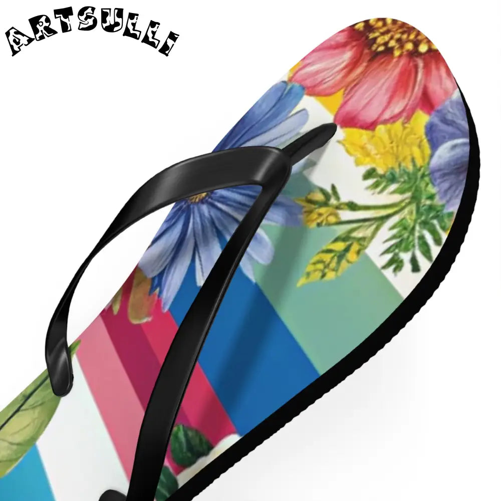 Personalized Floral and Striped Flip Flops, Artsulli - Art is Long, Life is Short, Shoes, , , , , , , 