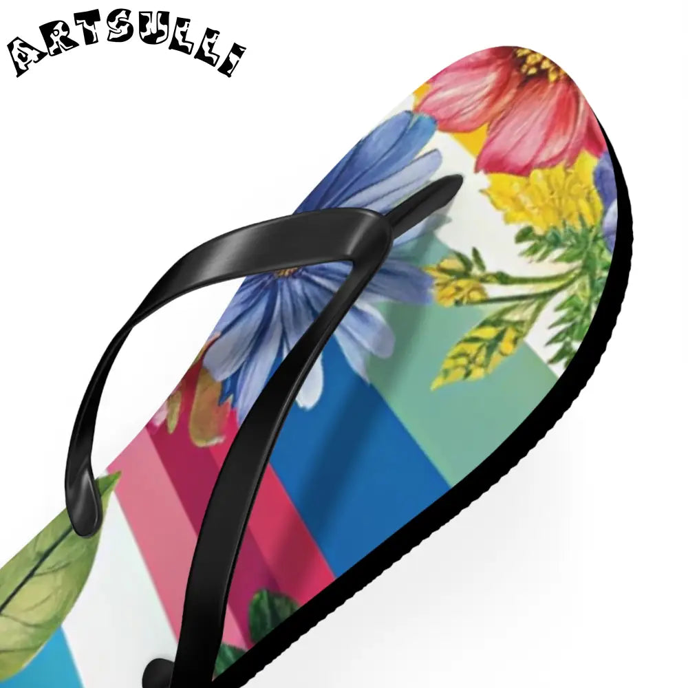 Personalized Floral and Striped Flip Flops, Artsulli - Art is Long, Life is Short, Shoes, , , , , , , 
