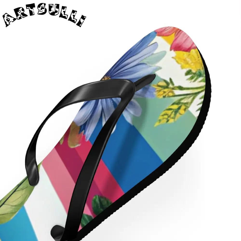 Personalized Floral and Striped Flip Flops, Artsulli - Art is Long, Life is Short, Shoes, , , , , , , 