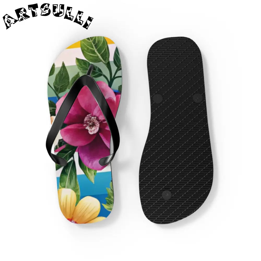 Personalized Floral and Striped Flip Flops, Artsulli - Art is Long, Life is Short, Shoes, , , , , , , 