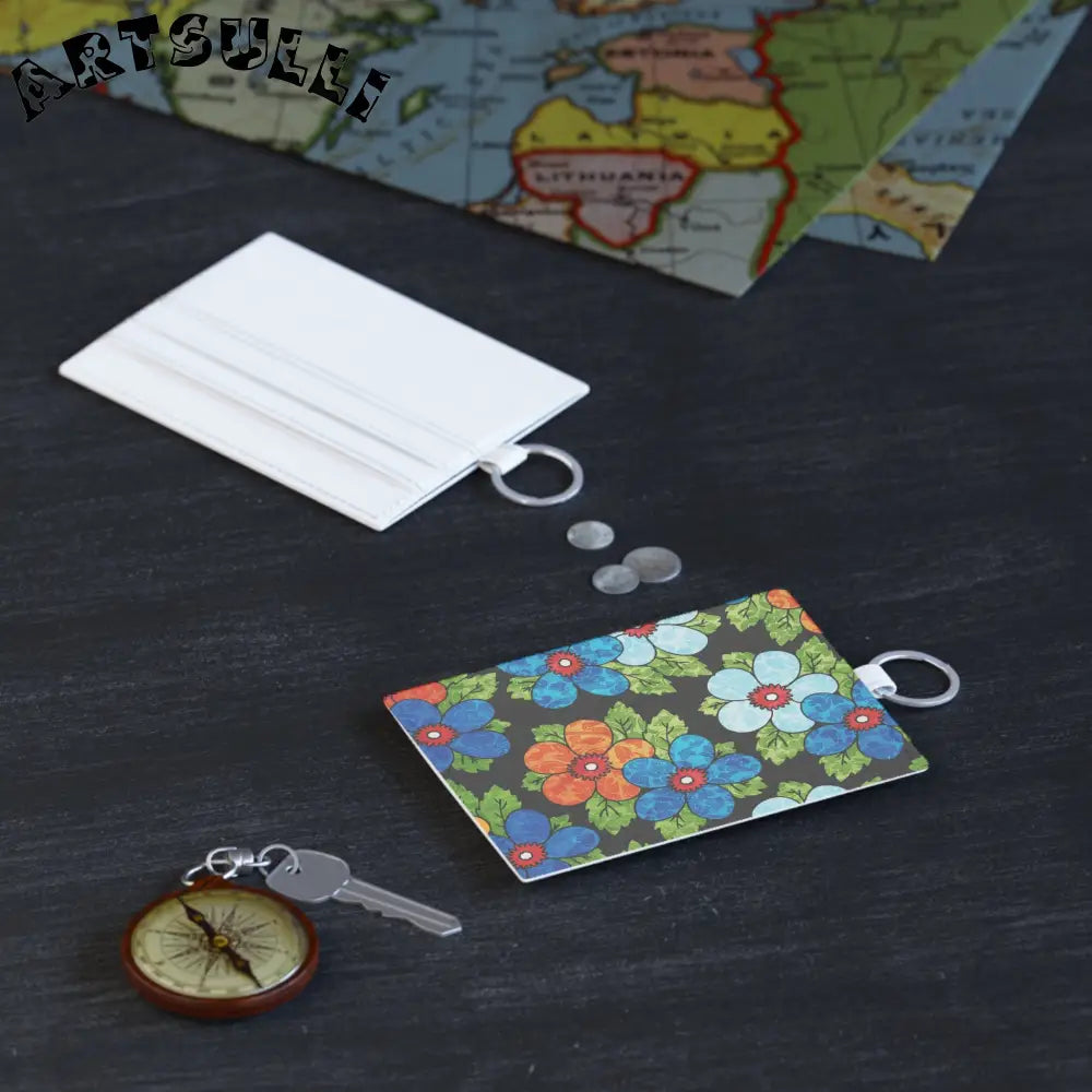 Personalized Floral Card Holder with Key Ring, Artsulli - Art is Long, Life is Short, Accessories, , , , , , , 