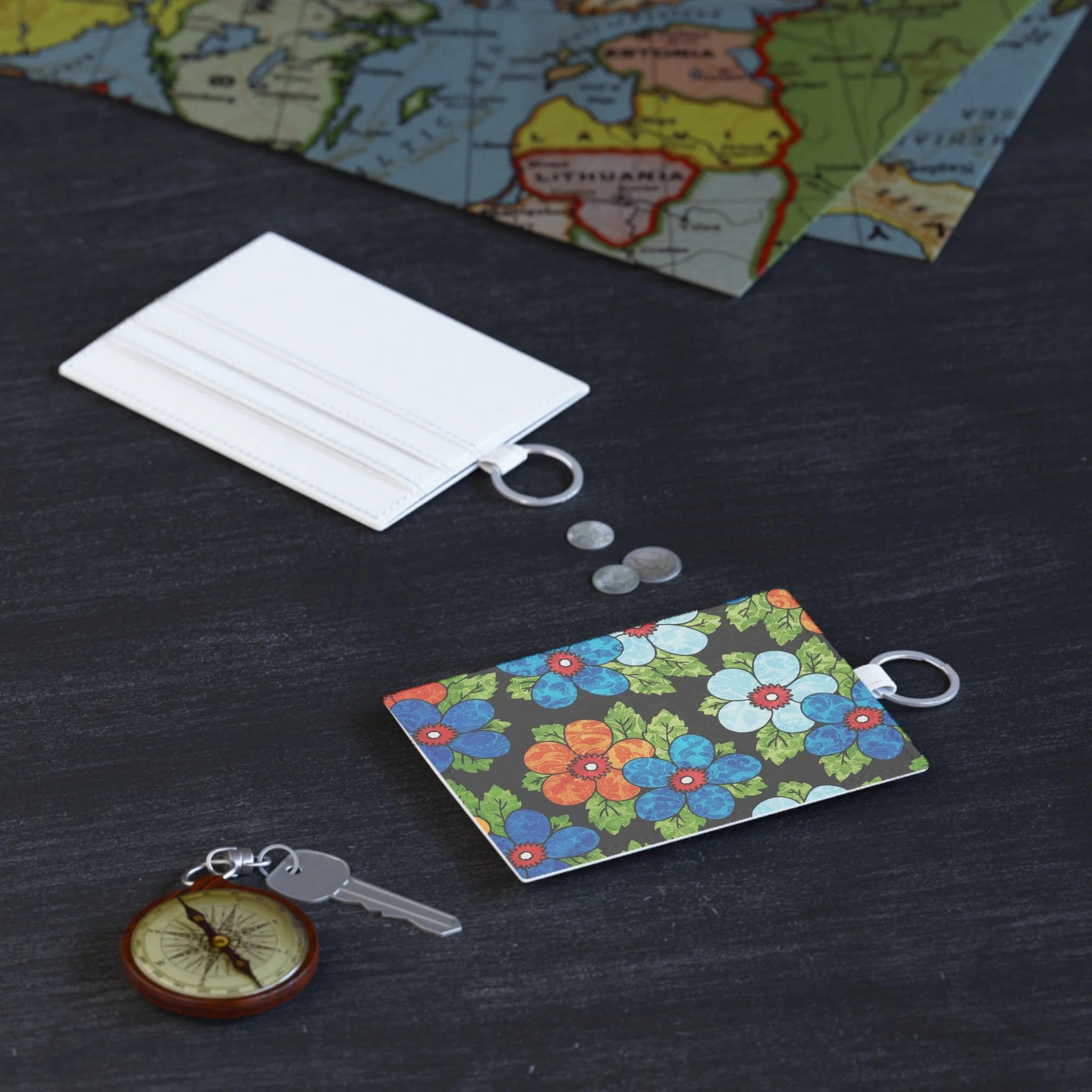 Personalized Floral Card Holder with Key Ring, Artsulli - Art is Long, Life is Short, Accessories, , , , , , , 