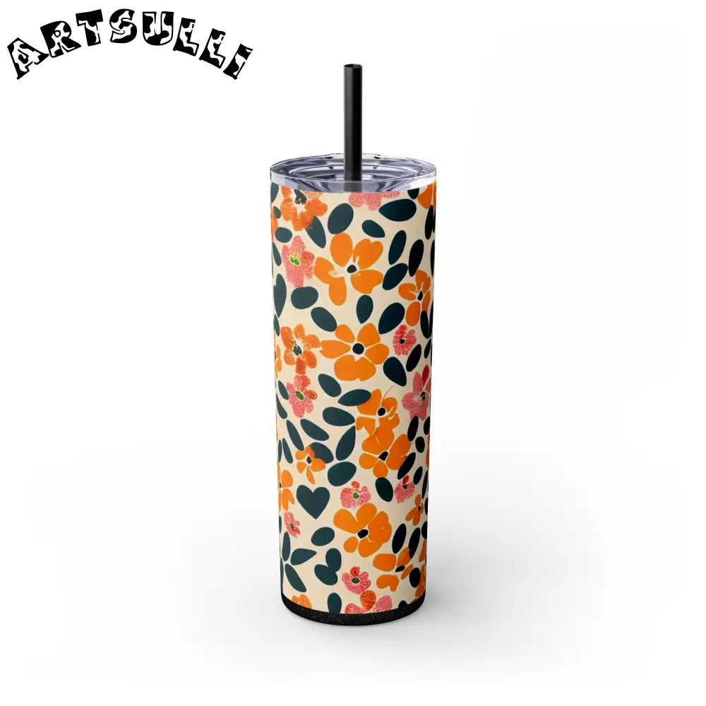 Personalized Floral Maars Skinny Tumbler, Artsulli - Art is Long, Life is Short, Mug, Finish, Glossy, Color, Glitter Black, Size, 20oz, 21378477796098097987