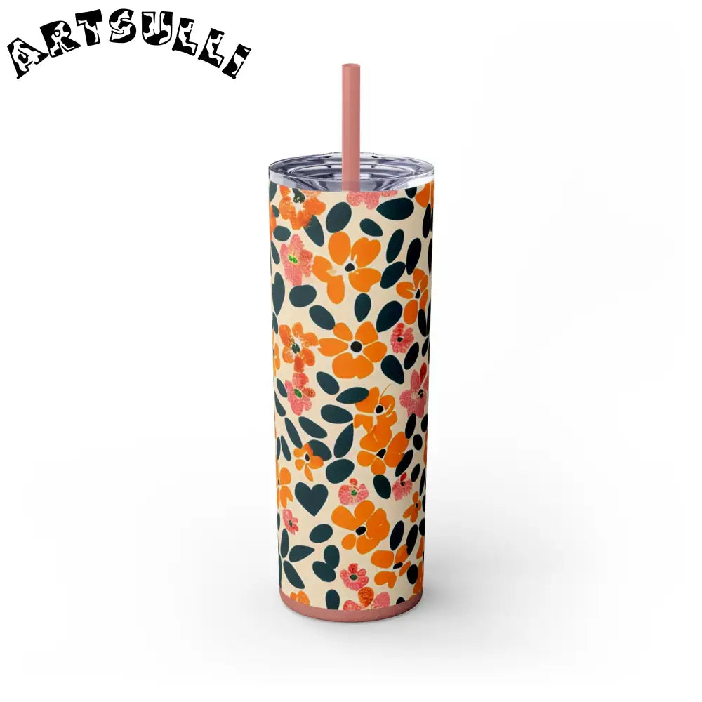 Personalized Floral Maars Skinny Tumbler, Artsulli - Art is Long, Life is Short, Mug, Finish, Glossy, Color, Glitter Dusty Rose, Size, 20oz, 25663117699646126928