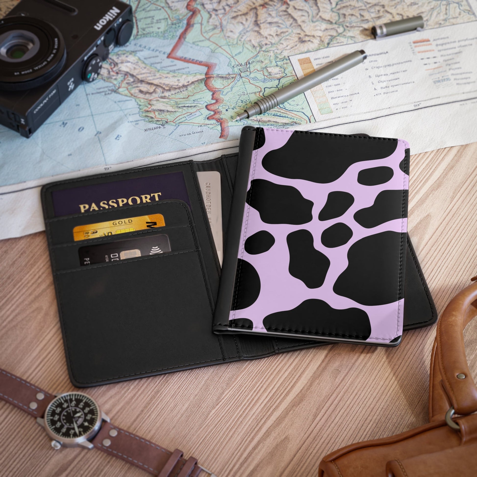 Personalized Lilac Cow Print Passport Cover, Artsulli - Art is Long, Life is Short, Accessories, , , , , , , 