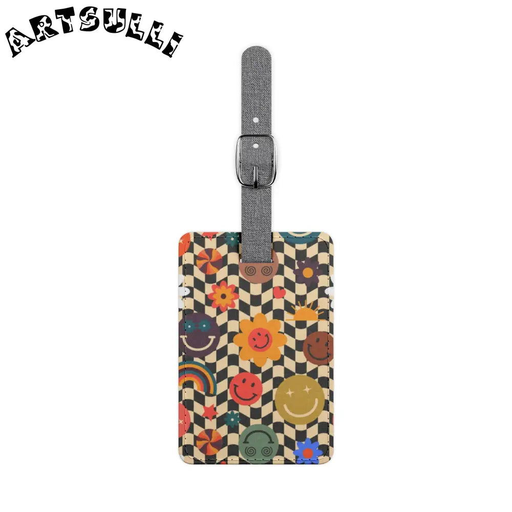 Personalized Smiley Checkered Luggage Tag, Artsulli - Art is Long, Life is Short, Accessories, Size, One size, Shape, Rectangle, , , 28064128605593560242
