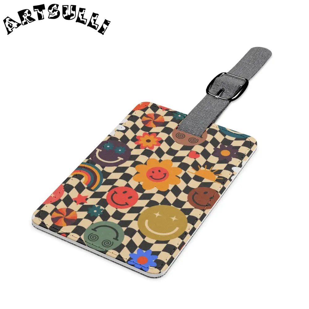 Personalized Smiley Checkered Luggage Tag, Artsulli - Art is Long, Life is Short, Accessories, , , , , , , 