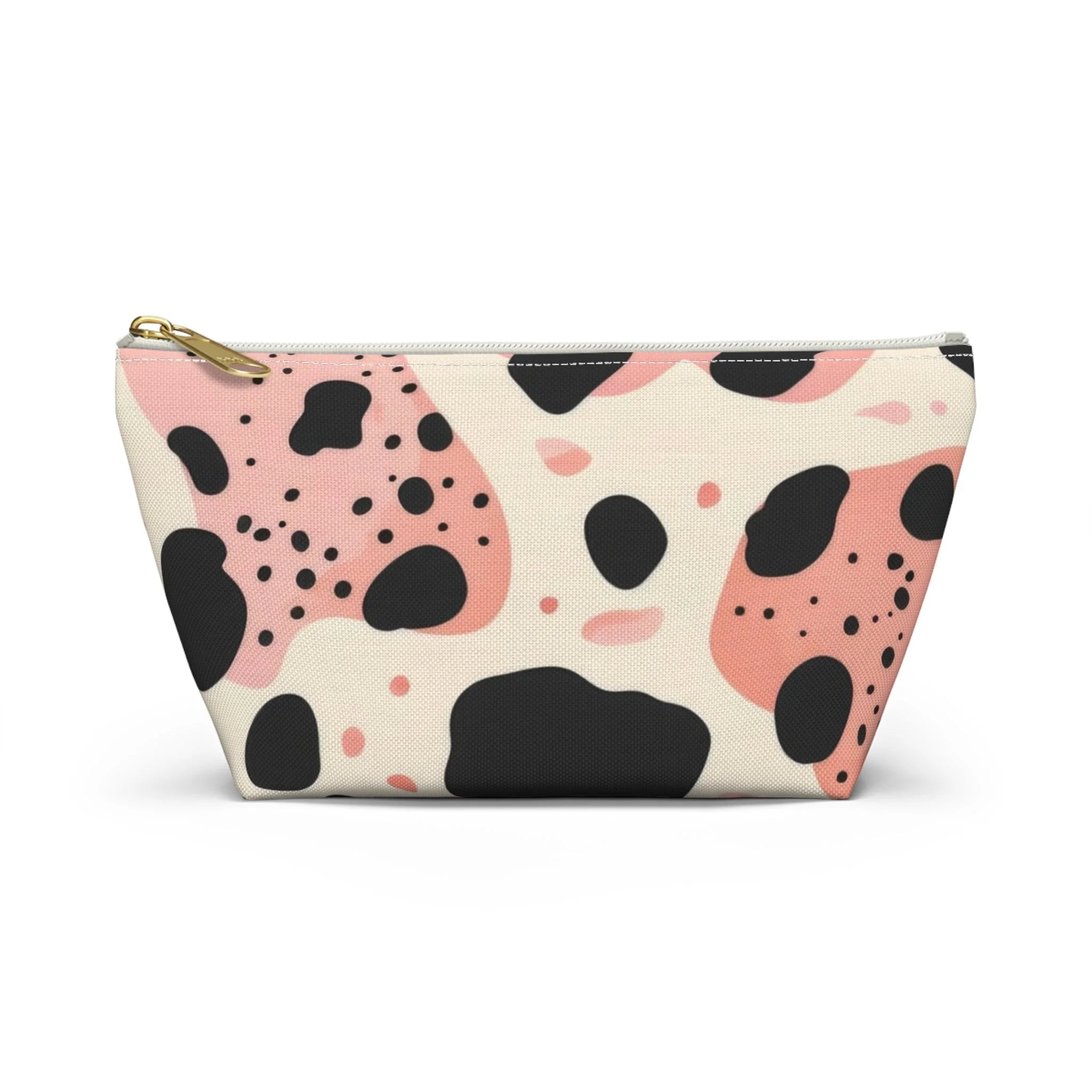 Pink Abstract Cow Print T-Bottom Pouch, Artsulli - Art is Long, Life is Short, Bags, Size, Small, Color, White zipper, , , 84623840271286