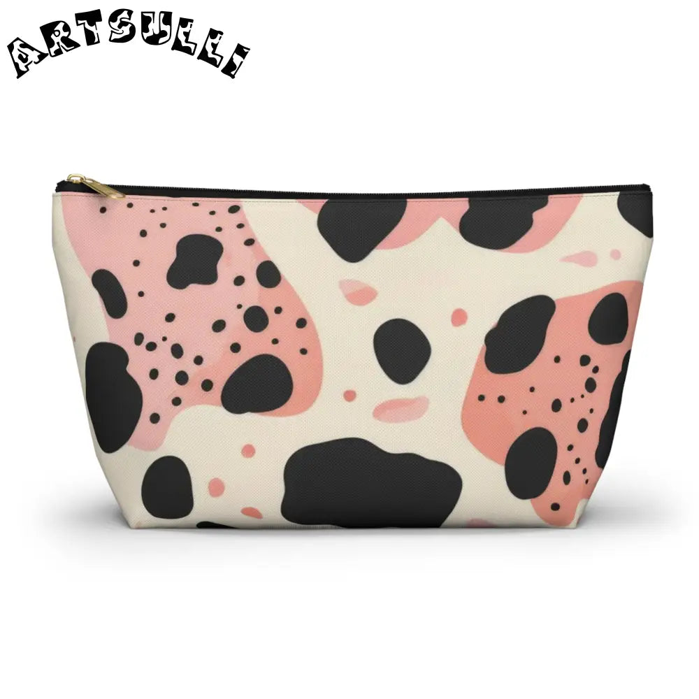 Pink Abstract Cow Print T-Bottom Pouch, Artsulli - Art is Long, Life is Short, Bags, Size, Large, Color, Black zipper, , , 84616207277749