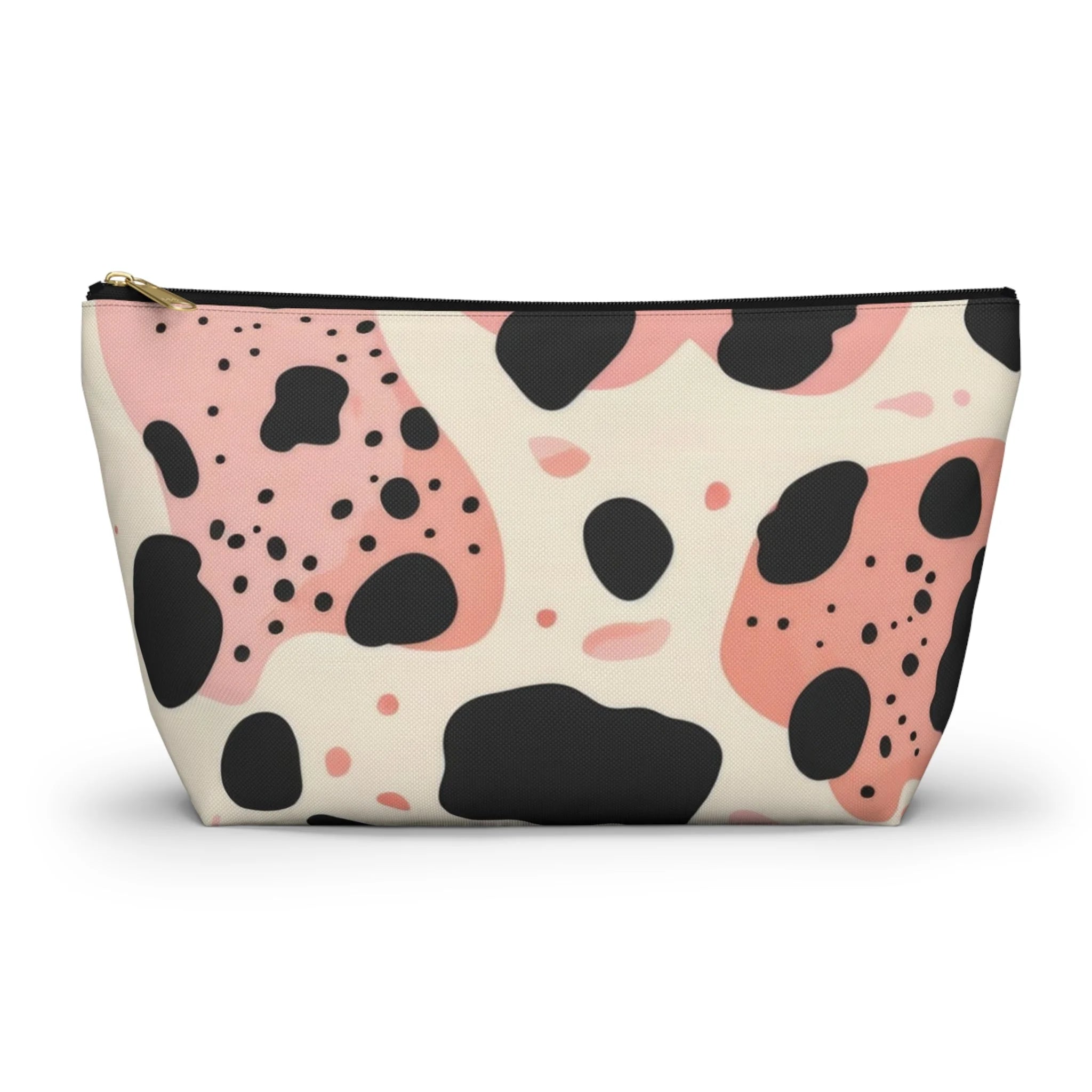 Pink Abstract Cow Print T-Bottom Pouch, Artsulli - Art is Long, Life is Short, Bags, Size, Large, Color, Black zipper, , , 84616207277749