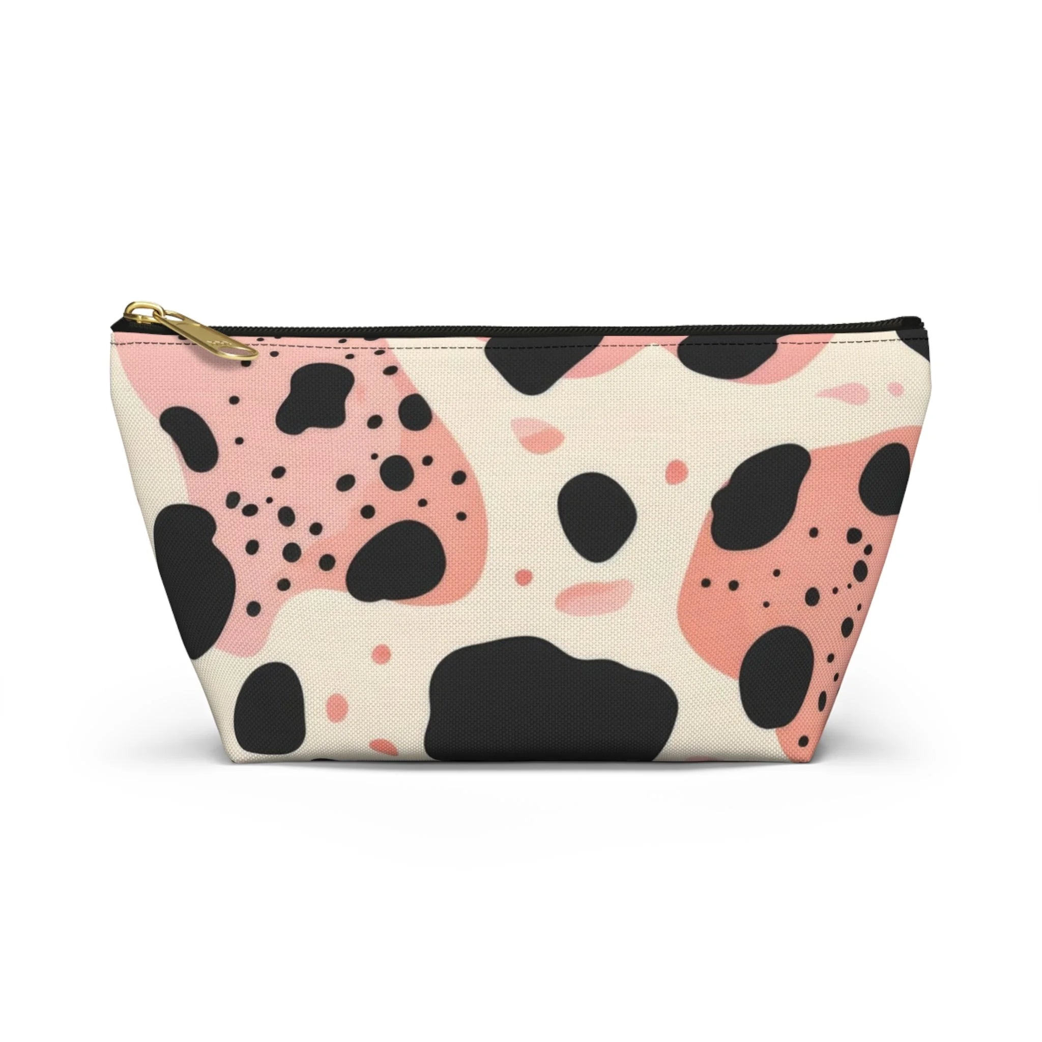 Pink Abstract Cow Print T-Bottom Pouch, Artsulli - Art is Long, Life is Short, Bags, Size, Small, Color, Black zipper, , , 84639537283221