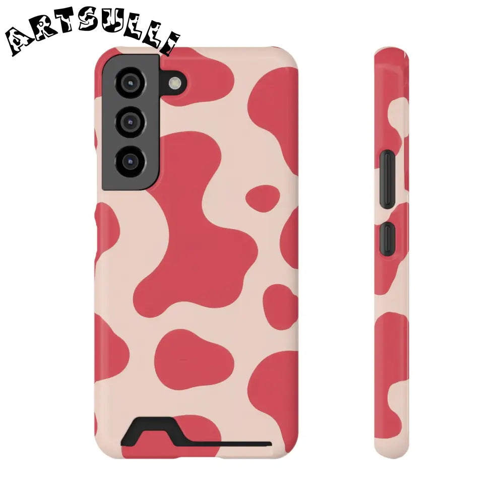 Pink and Beige Cow Print Phone Case Cardholder Combo, Artsulli - Art is Long, Life is Short, Phone Case, Size, Samsung Galaxy S22, Surface, Glossy, Shape, Without gift packaging, 57621070483220234370