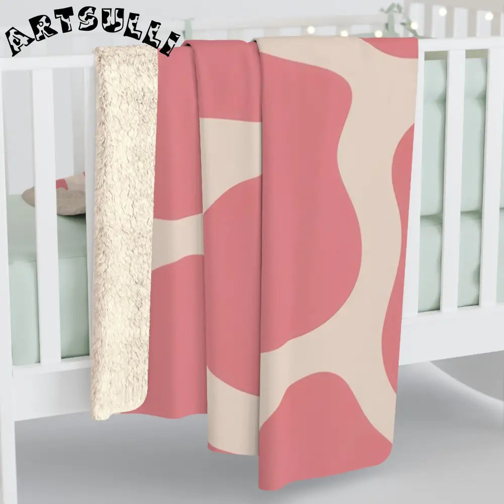 Pink and Beige Cow Print Sherpa Fleece Blanket, Artsulli - Art is Long, Life is Short, Home Decor, , , , , , , 