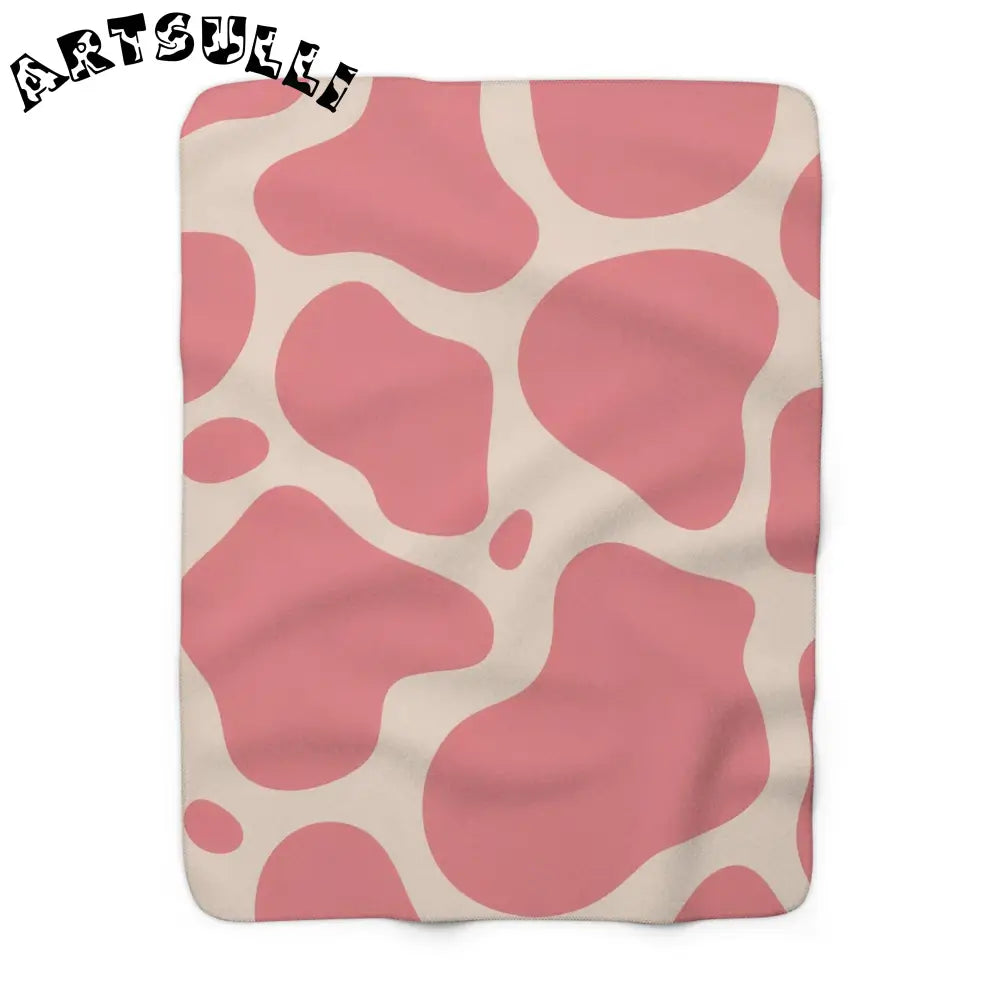 Pink and Beige Cow Print Sherpa Fleece Blanket, Artsulli - Art is Long, Life is Short, Home Decor, Size, 50" × 60", , , , , 24451987614784906571