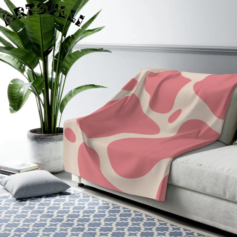 Pink and Beige Cow Print Sherpa Fleece Blanket, Artsulli - Art is Long, Life is Short, Home Decor, , , , , , , 