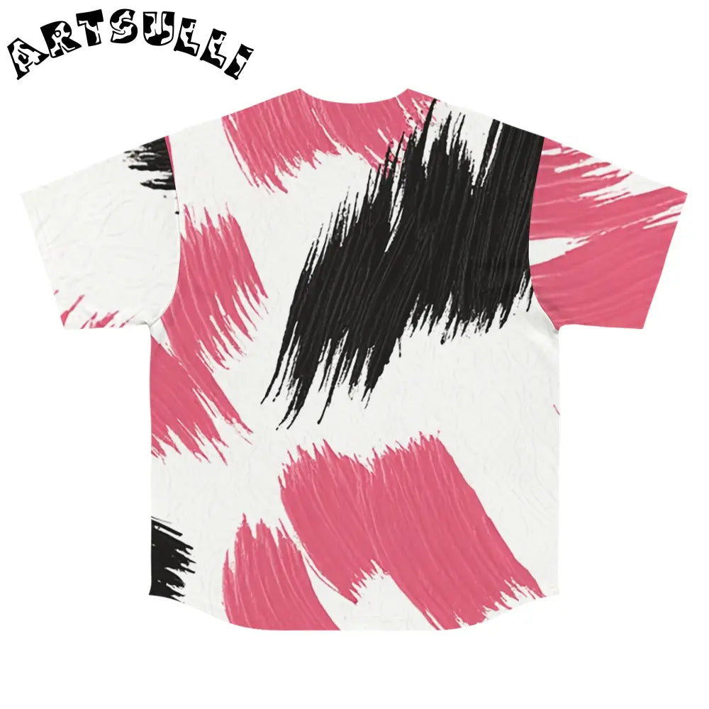 Pink and Black Brushstroke Baseball Jersey, Artsulli - Art is Long, Life is Short, All Over Prints, , , , , , , 