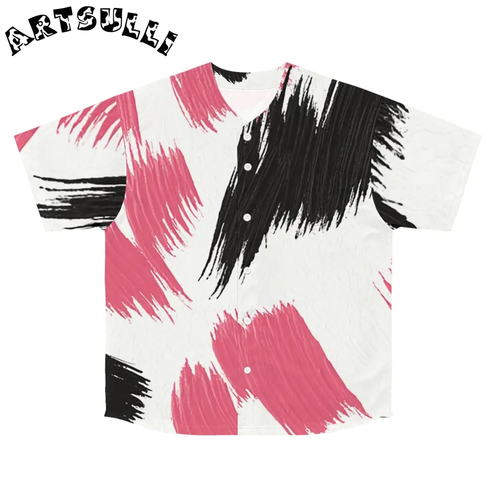 Pink and Black Brushstroke Baseball Jersey, Artsulli - Art is Long, Life is Short, All Over Prints, Size, S, Color, Seam thread color automatically matched to design, , , 21307485335446300488
