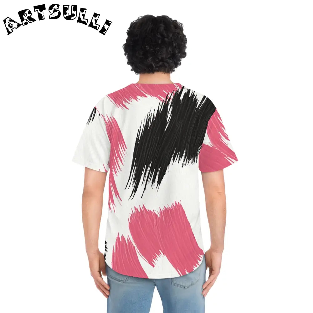 Pink and Black Brushstroke Baseball Jersey, Artsulli - Art is Long, Life is Short, All Over Prints, , , , , , , 
