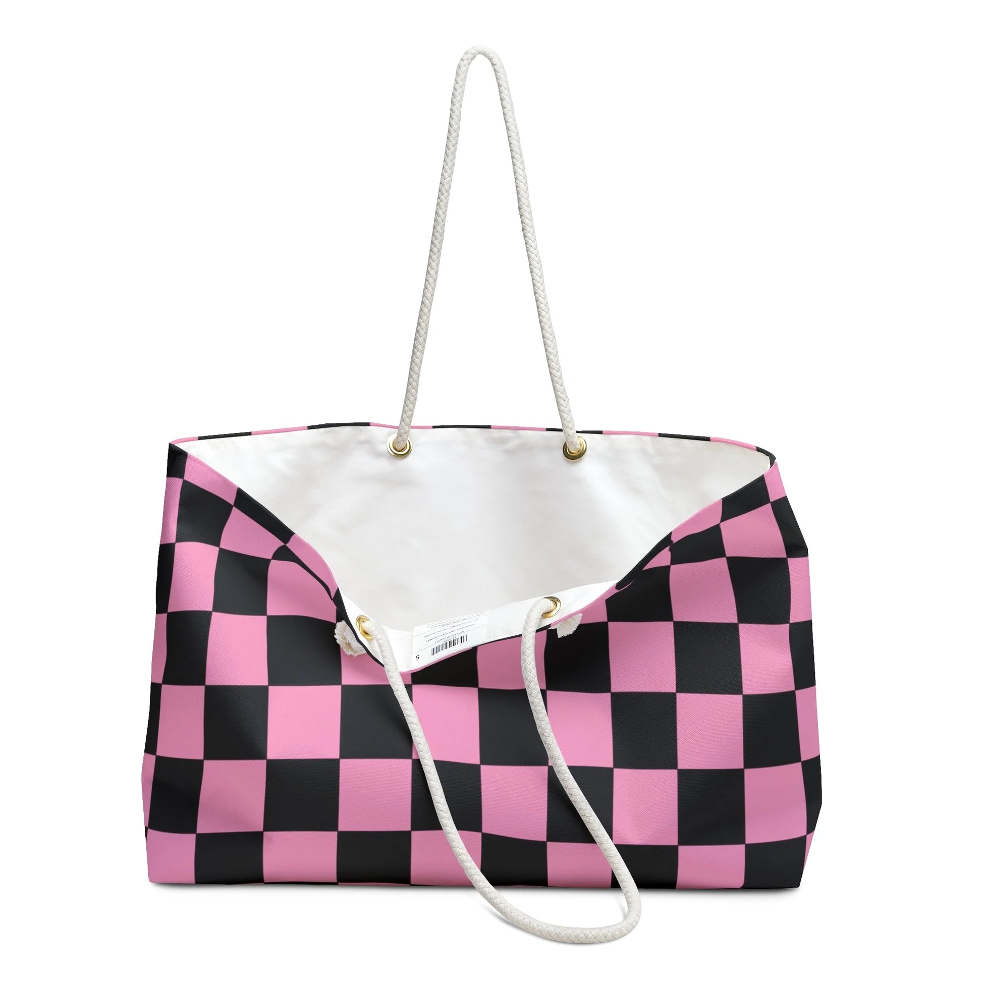 Pink and Black Checkered Oversized Weekender Tote, Artsulli - Art is Long, Life is Short, Bags, , , , , , , 
