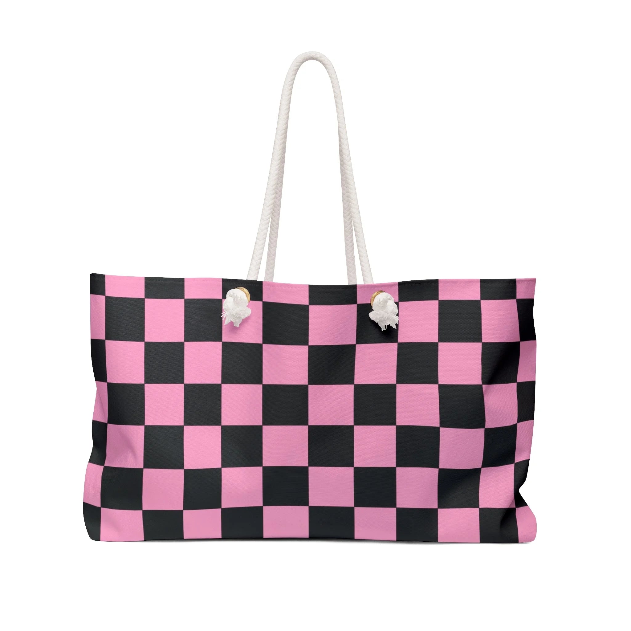 Pink and Black Checkered Oversized Weekender Tote, Artsulli - Art is Long, Life is Short, Bags, Size, 24" × 13", , , , , 19075306565100265242