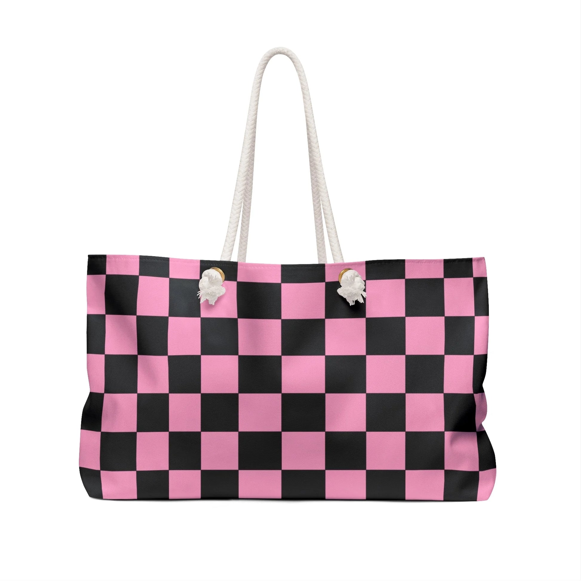 Pink and Black Checkered Oversized Weekender Tote, Artsulli - Art is Long, Life is Short, Bags, , , , , , , 