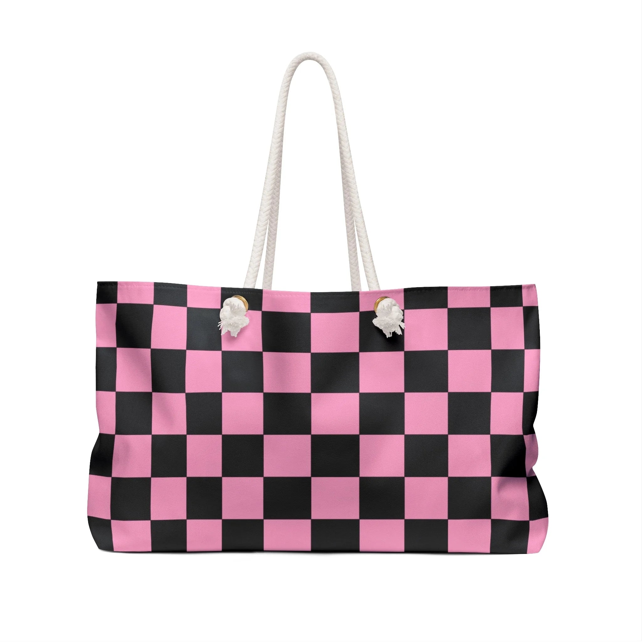 Pink and Black Checkered Oversized Weekender Tote, Artsulli - Art is Long, Life is Short, Bags, , , , , , , 