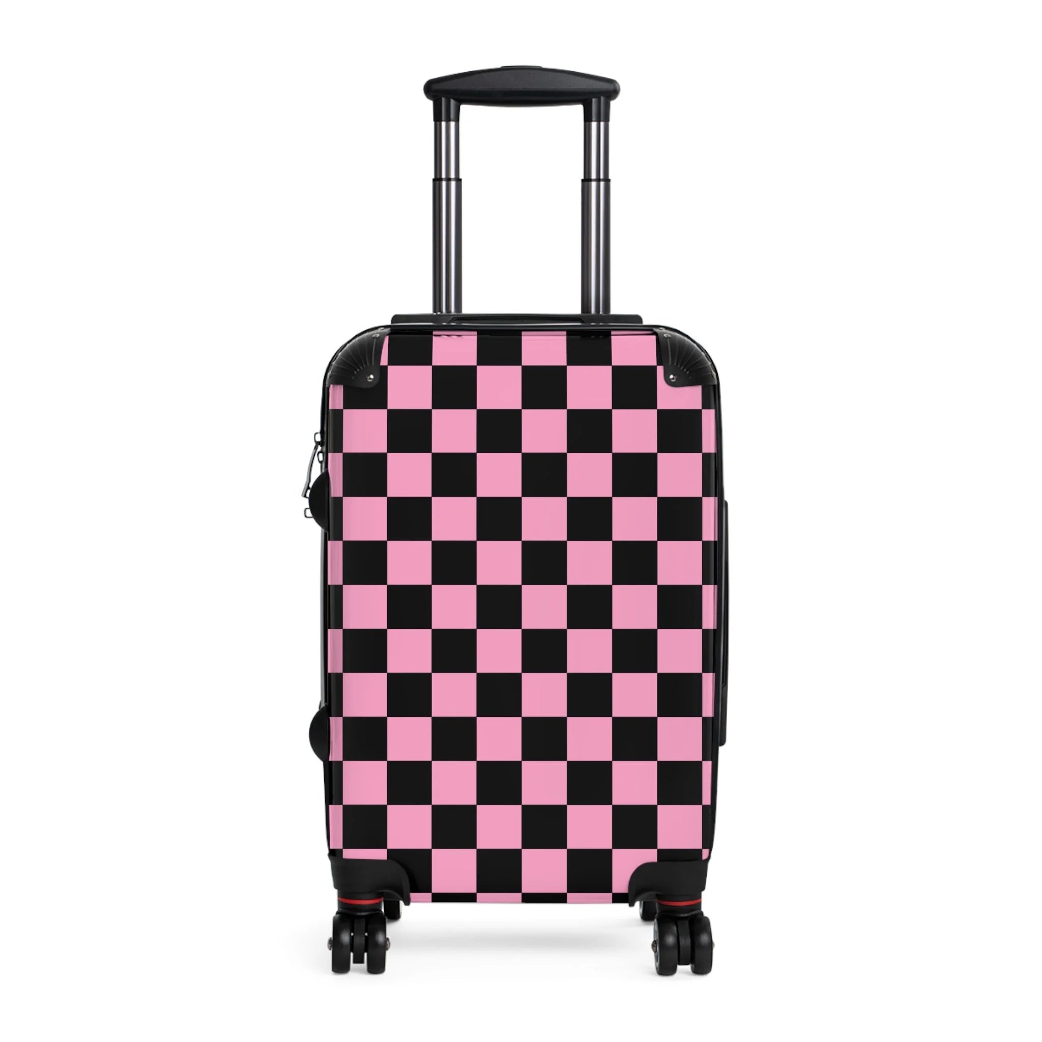 Pink and Black Checkered Suitcase in Multiple Sizes, Artsulli - Art is Long, Life is Short, Bags, Size, Small, Color, Black, , , 14203131144293557382