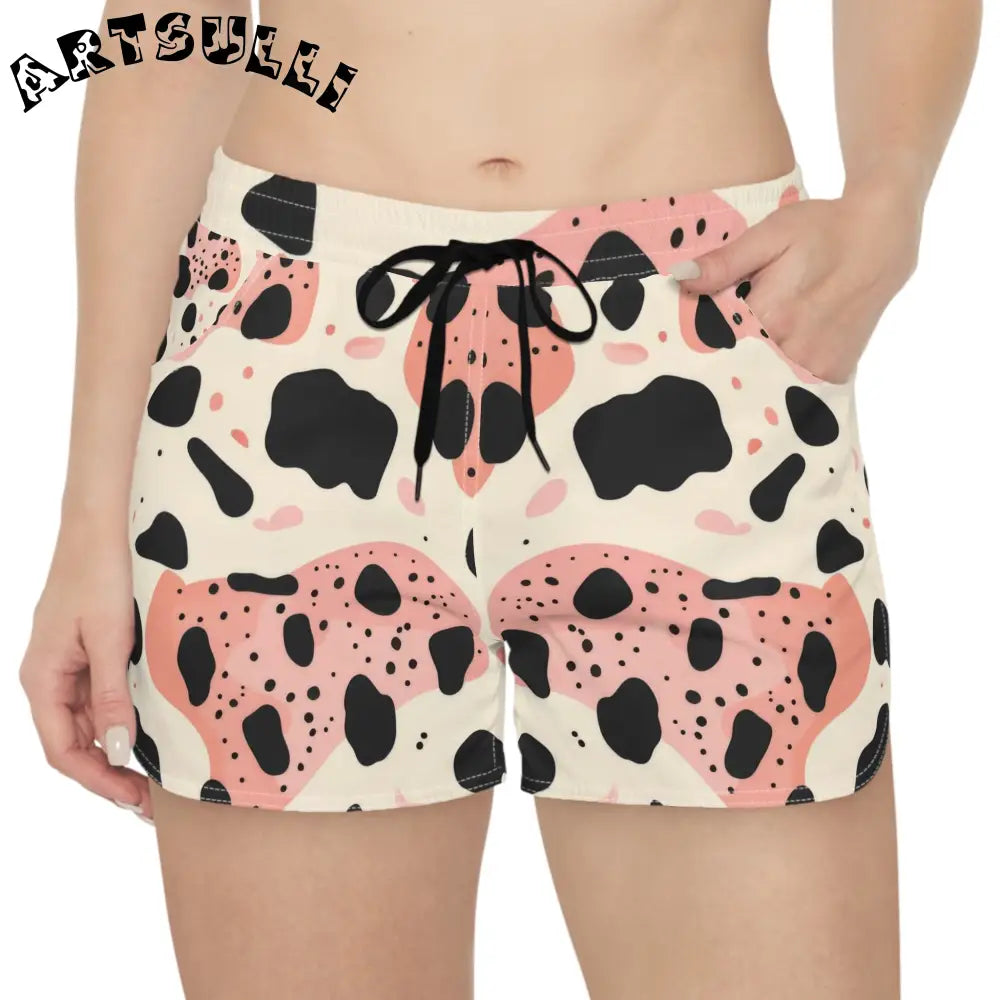 Pink and Black Cow Print Highly Breathable Shorts, Artsulli - Art is Long, Life is Short, All Over Prints, , , , , , , 
