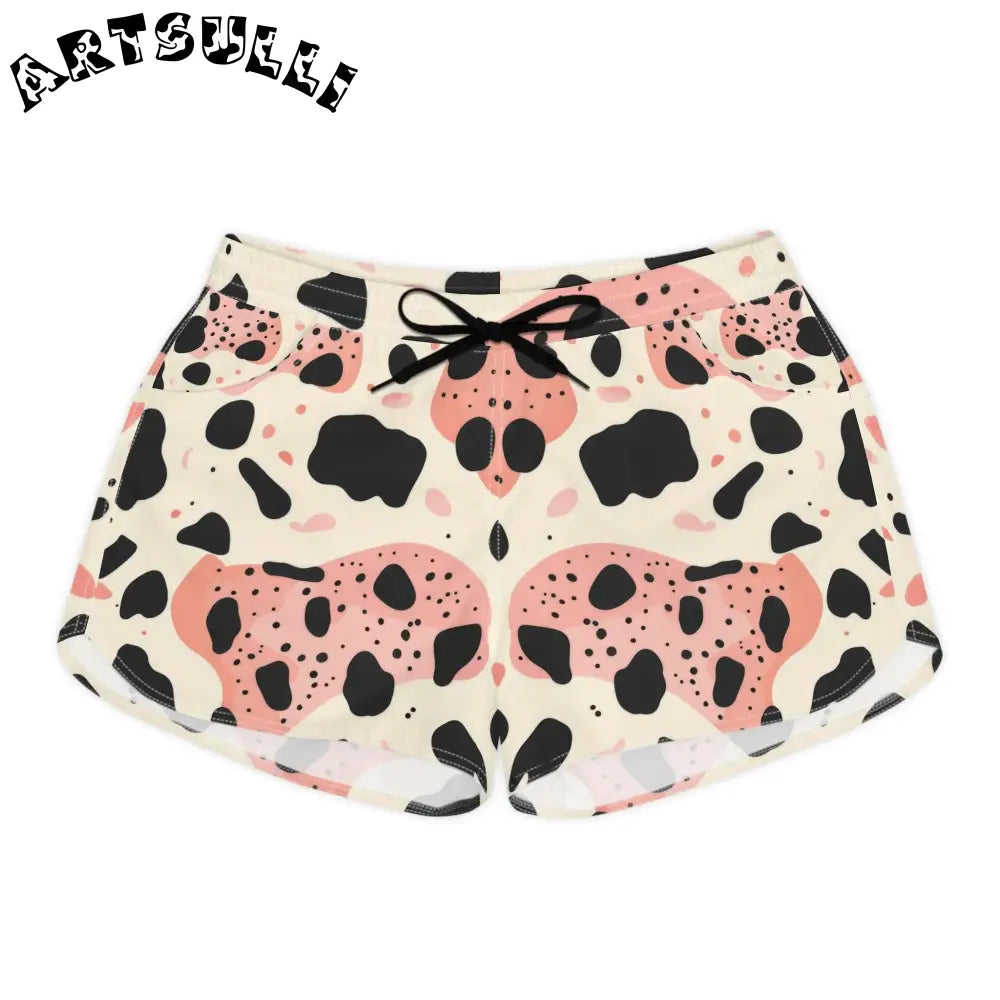 Pink and Black Cow Print Highly Breathable Shorts, Artsulli - Art is Long, Life is Short, All Over Prints, Size, S, Color, Black drawstring, , , 29467919975311335261