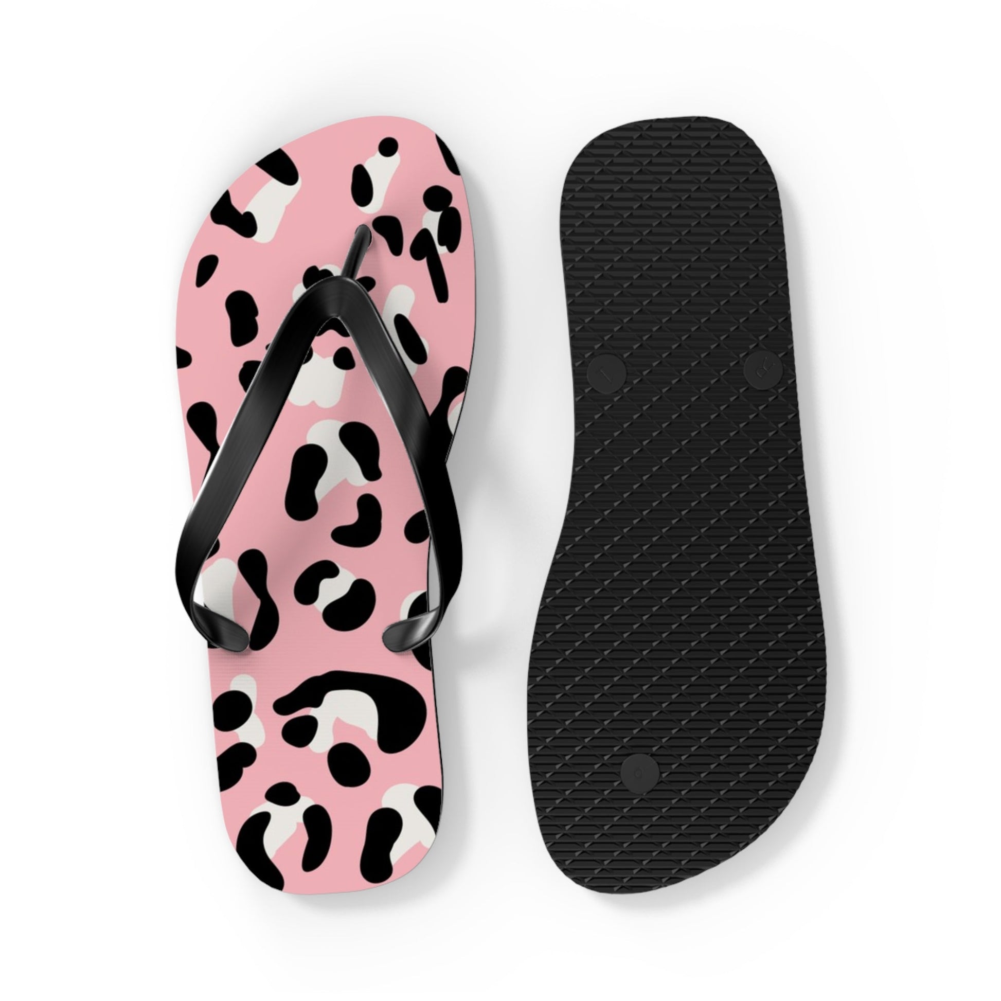 Pink and Black Leopard Print Flip Flops, Artsulli - Art is Long, Life is Short, Shoes, , , , , , , 