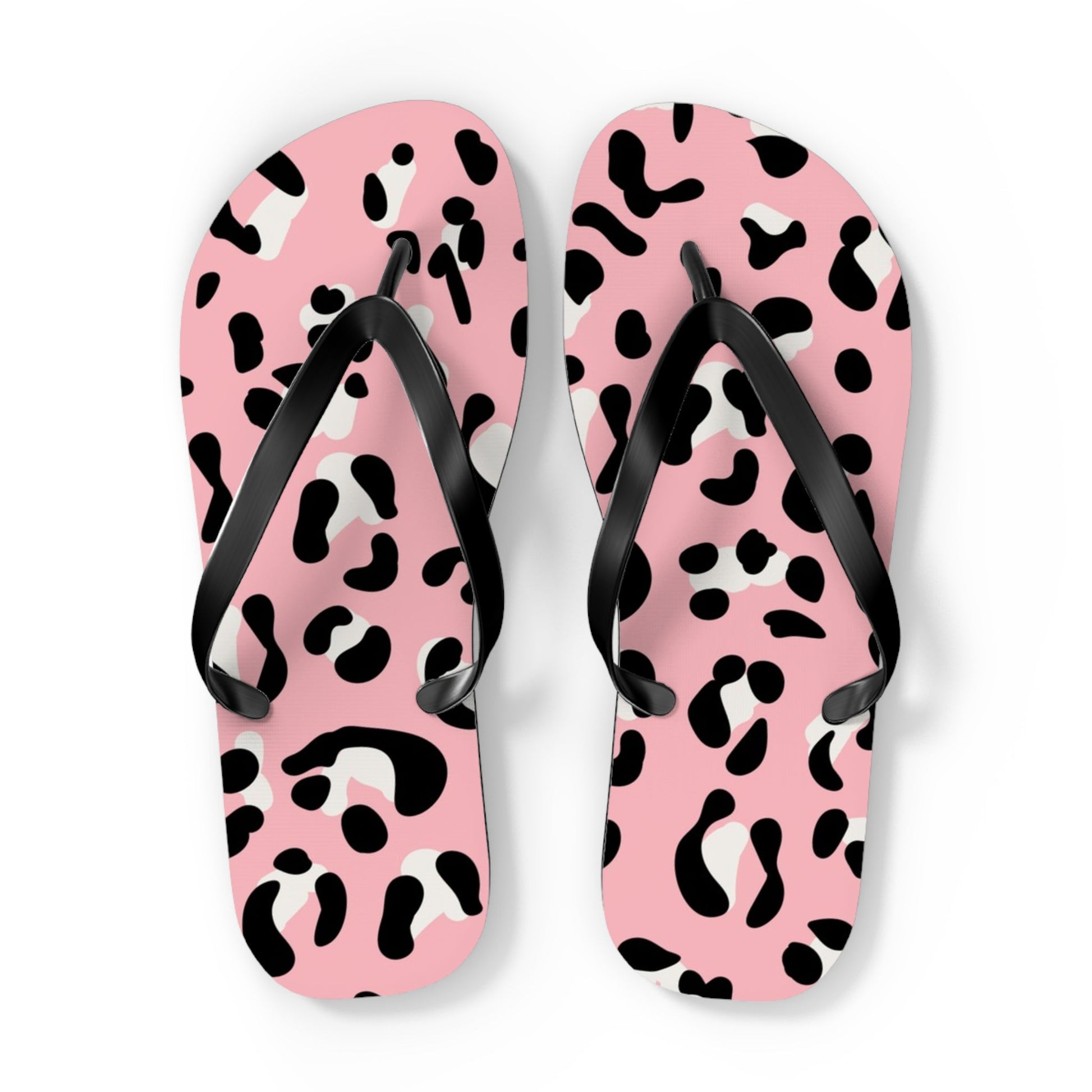 Pink and Black Leopard Print Flip Flops, Artsulli - Art is Long, Life is Short, Shoes, Size, XL, Color, Black sole, , , 38429326305662751241