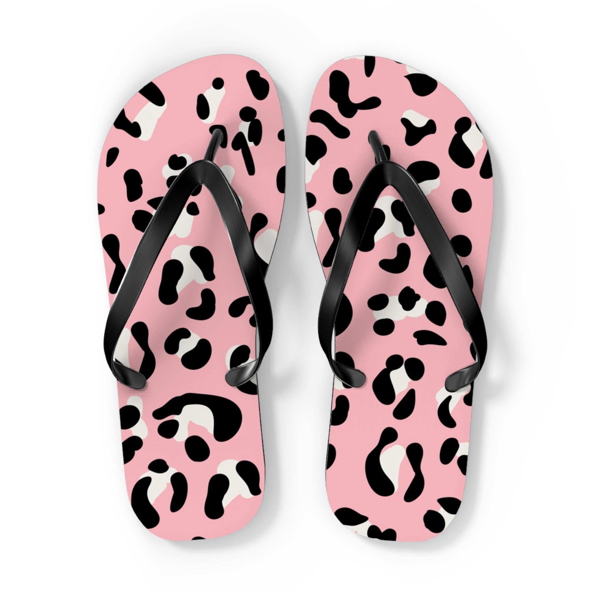 Pink and Black Leopard Print Flip Flops, Artsulli - Art is Long, Life is Short, Shoes, Size, XL, Color, Black sole, , , 38429326305662751241