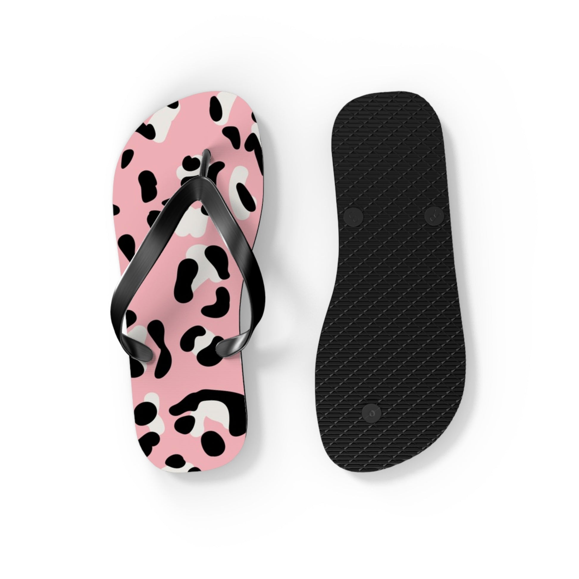 Pink and Black Leopard Print Flip Flops, Artsulli - Art is Long, Life is Short, Shoes, , , , , , , 