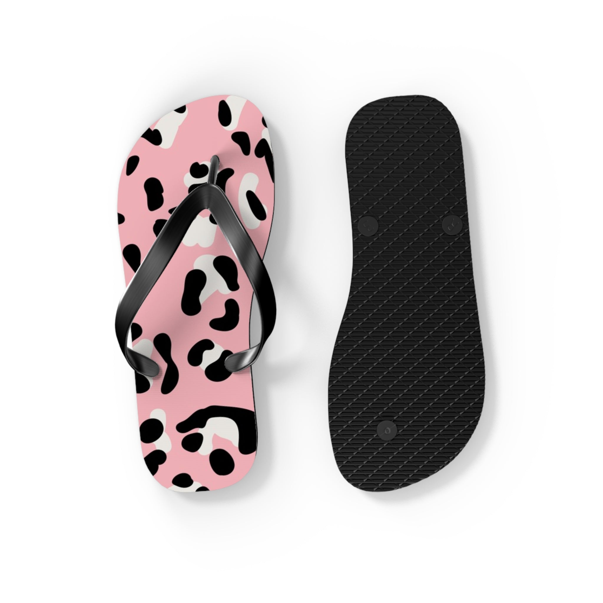 Pink and Black Leopard Print Flip Flops, Artsulli - Art is Long, Life is Short, Shoes, , , , , , , 