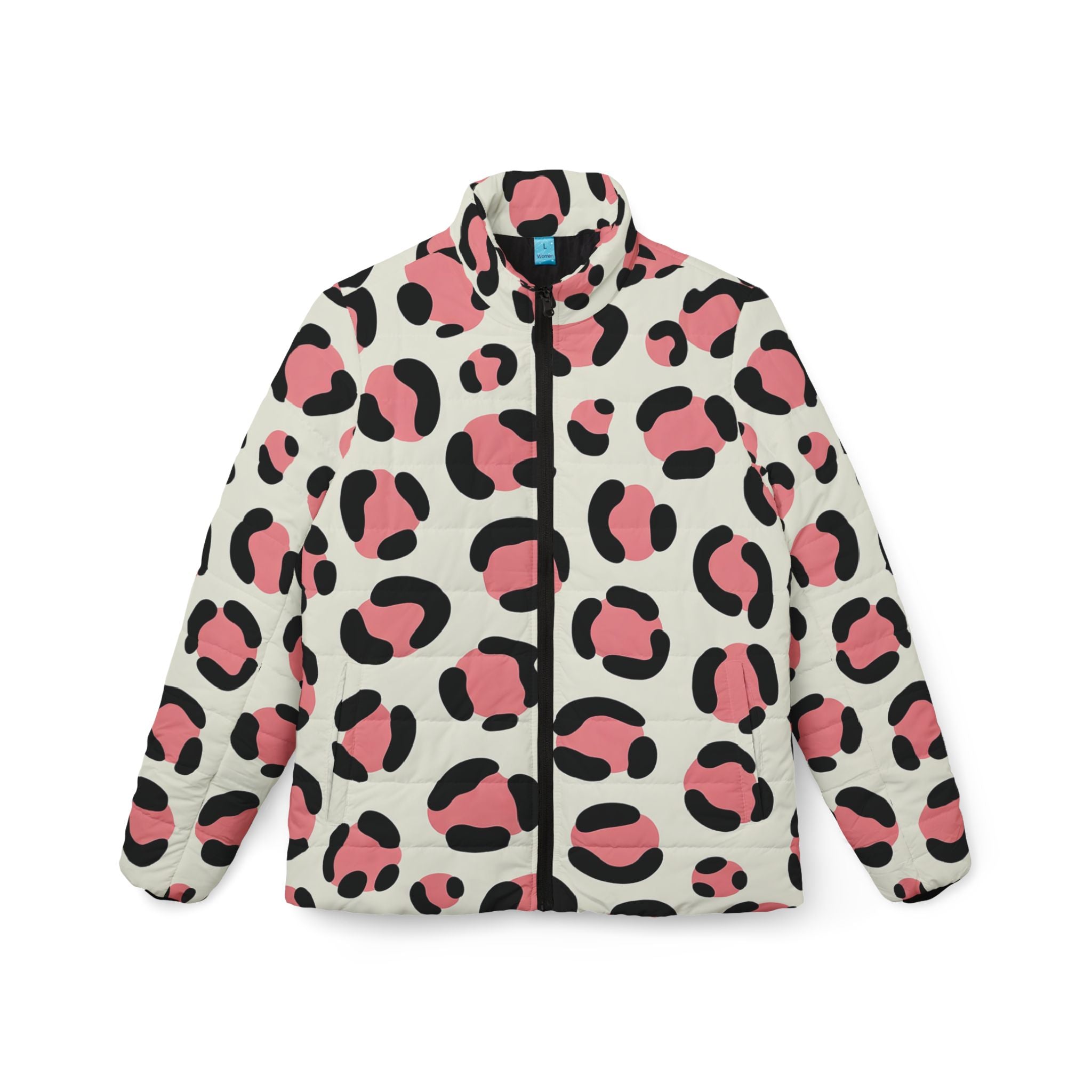 Printify Pink and Black Leopard Puffer Jacket 2025