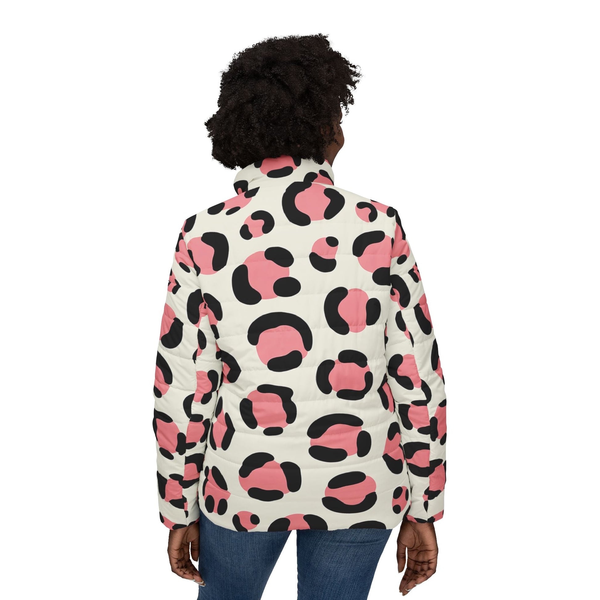 Pink and Black Leopard Puffer Jacket, Artsulli - Art is Long, Life is Short, All Over Prints, , , , , , , 