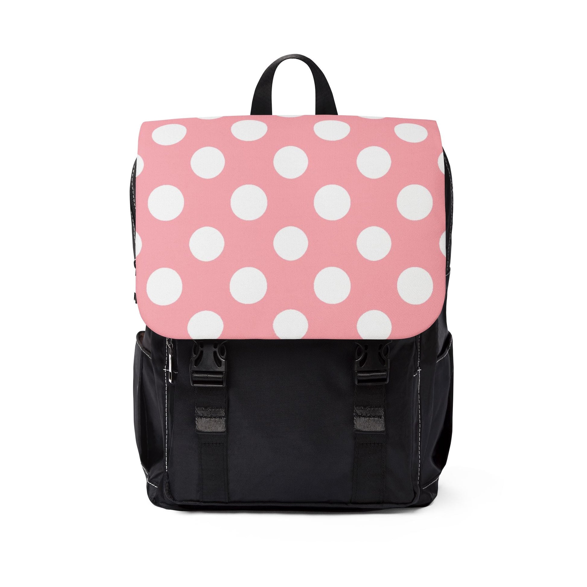 Pink and Black Polka Dot Oxford Backpack, Artsulli - Art is Long, Life is Short, Bags, Size, One size, , , , , 13355422634412171345