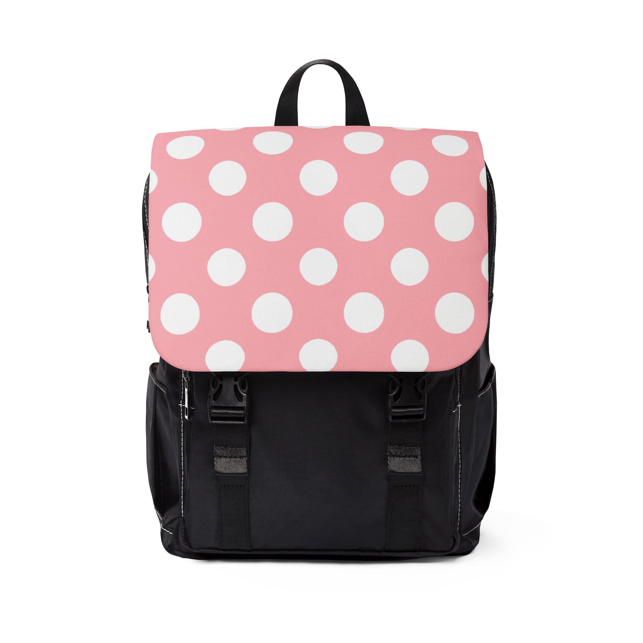 Pink and Black Polka Dot Oxford Backpack, Artsulli - Art is Long, Life is Short, Bags, Size, One size, , , , , 13355422634412171345