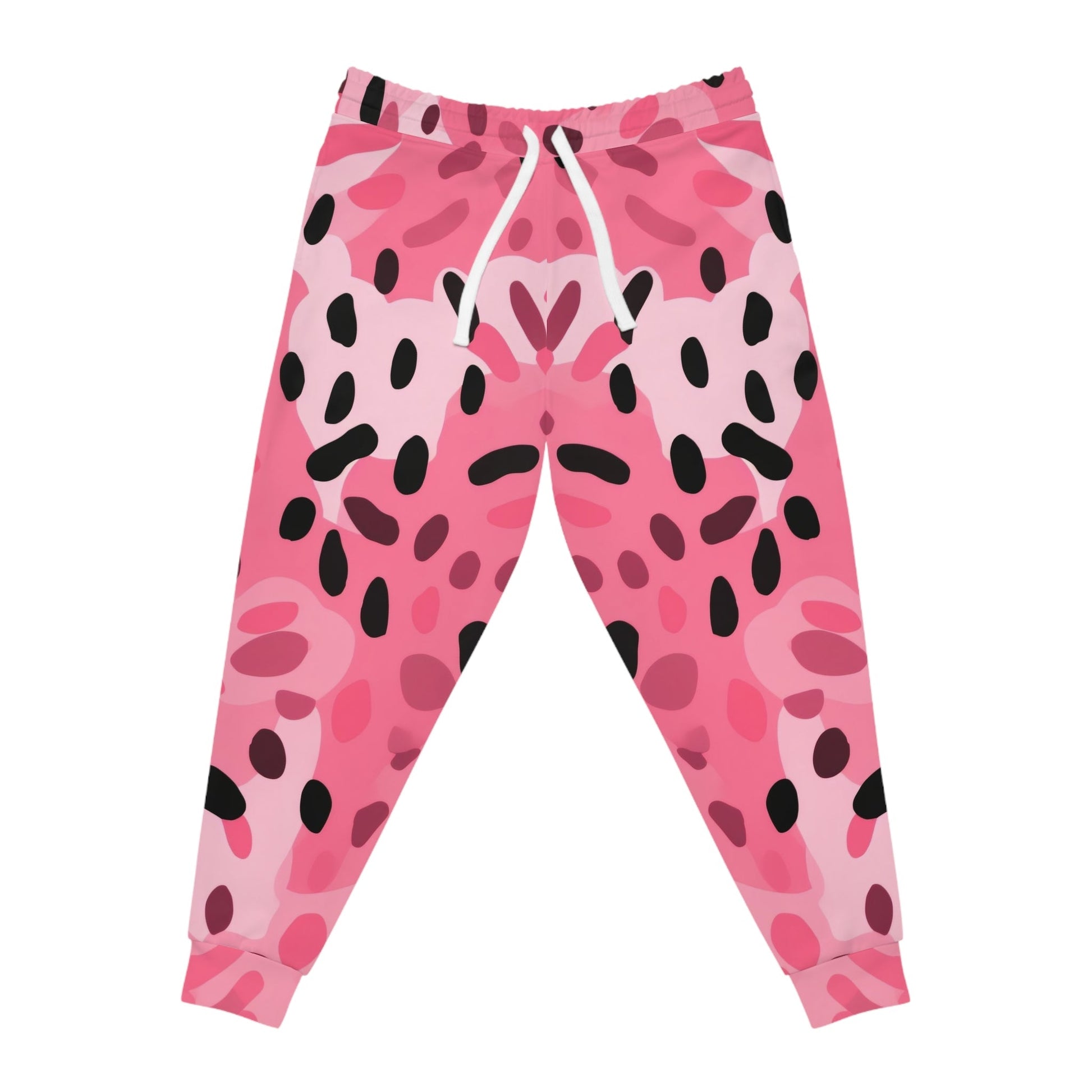 Pink and Black Spotted Athletic Joggers, Artsulli - Art is Long, Life is Short, All Over Prints, Size, S, Color, Seam thread color automatically matched to design, , , 27355498557445586456