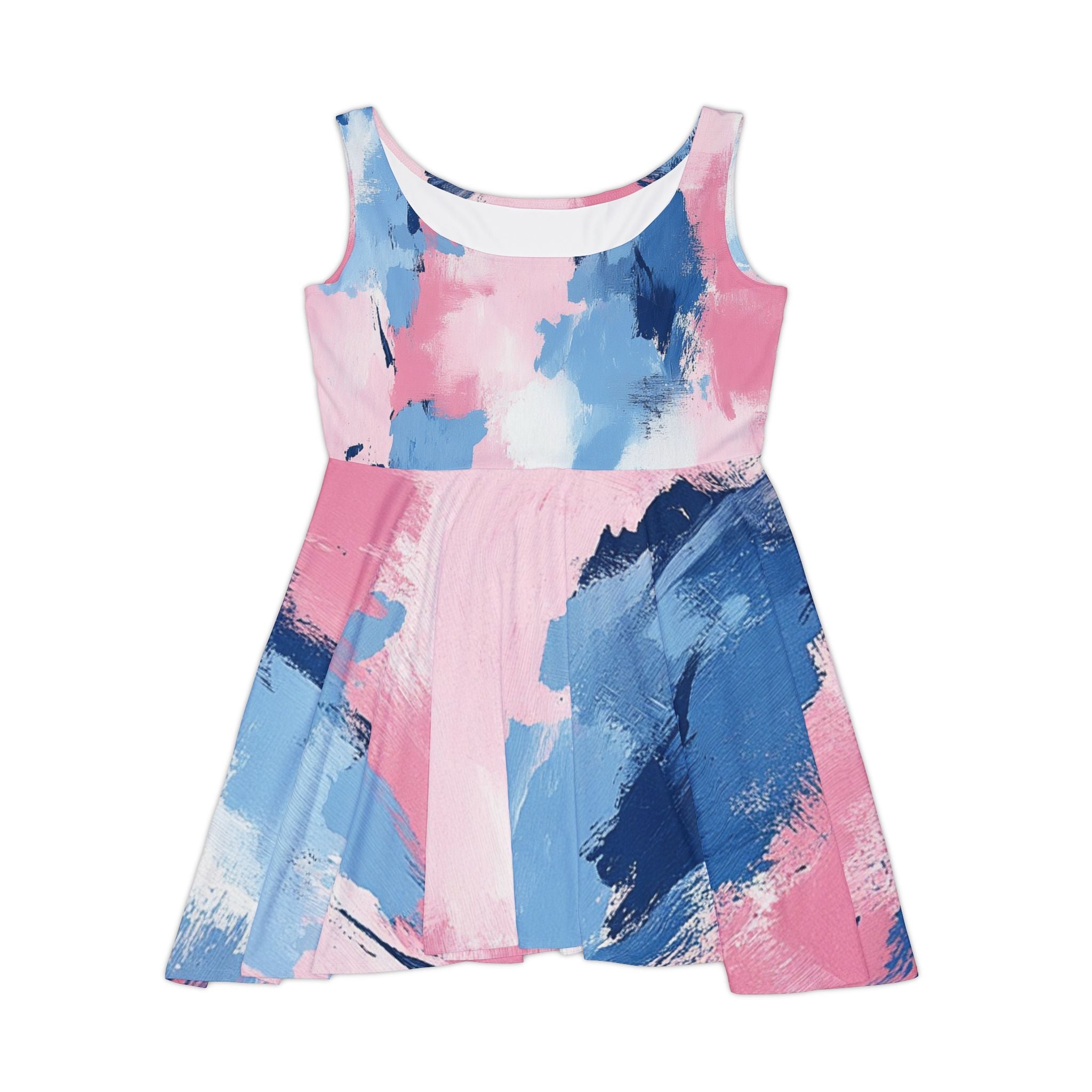 Printify Pink and Blue Abstract Brushstroke Skater Dress 2025